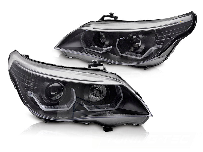 Frontlykter BMW 5-Serie E60 E61 03-10 Angel Eyes LED 3D svart fra Tuning-Tec