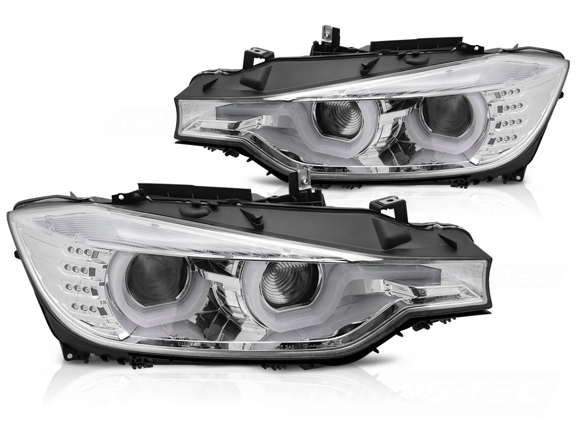 Frontlykter U-Type HID krom til BMW 3-Serie F30/F31 sett forfra