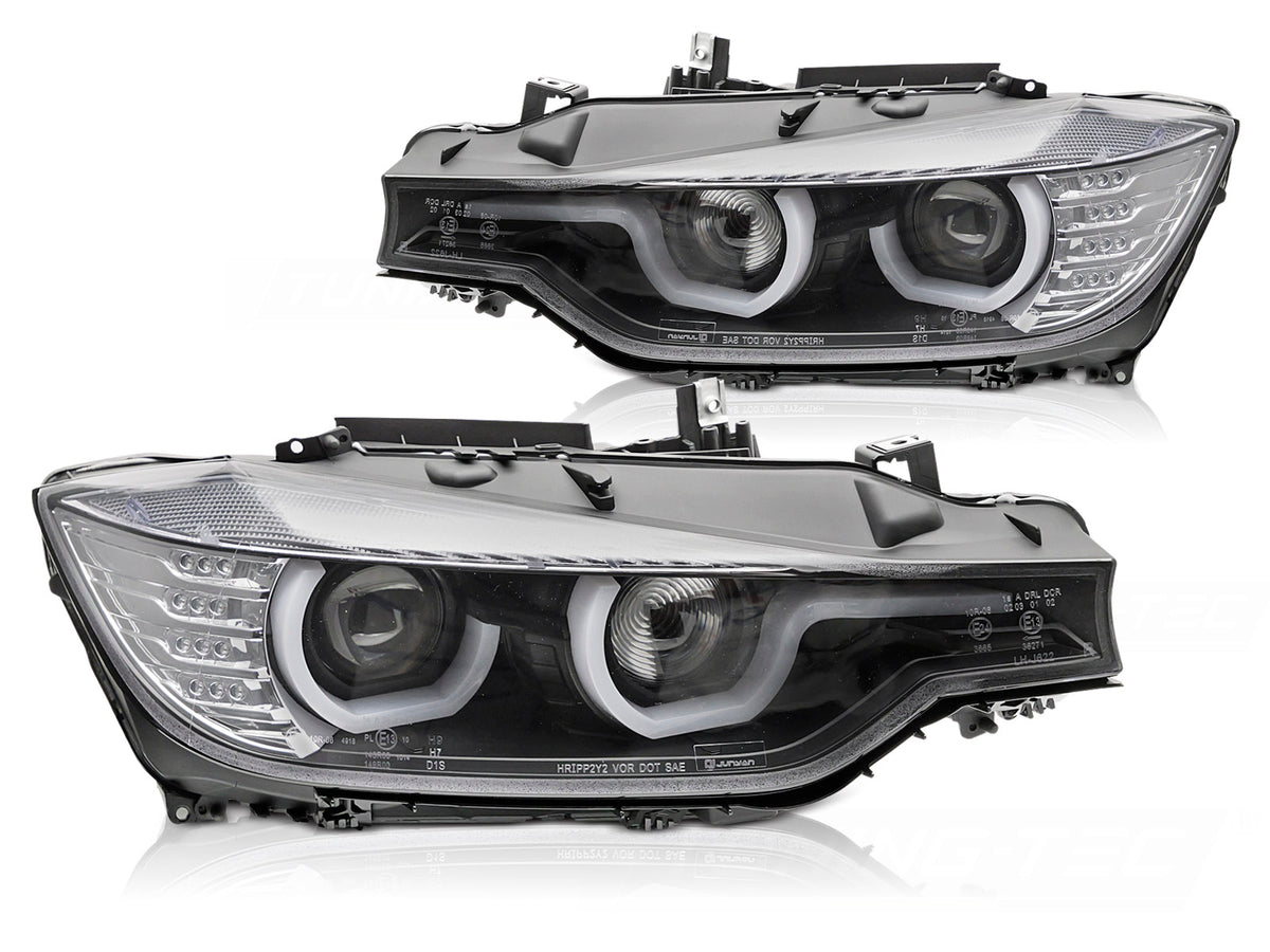 Frontlykter BMW 3-Serie F30 F31 U-Type HID svart hus sett forfra
