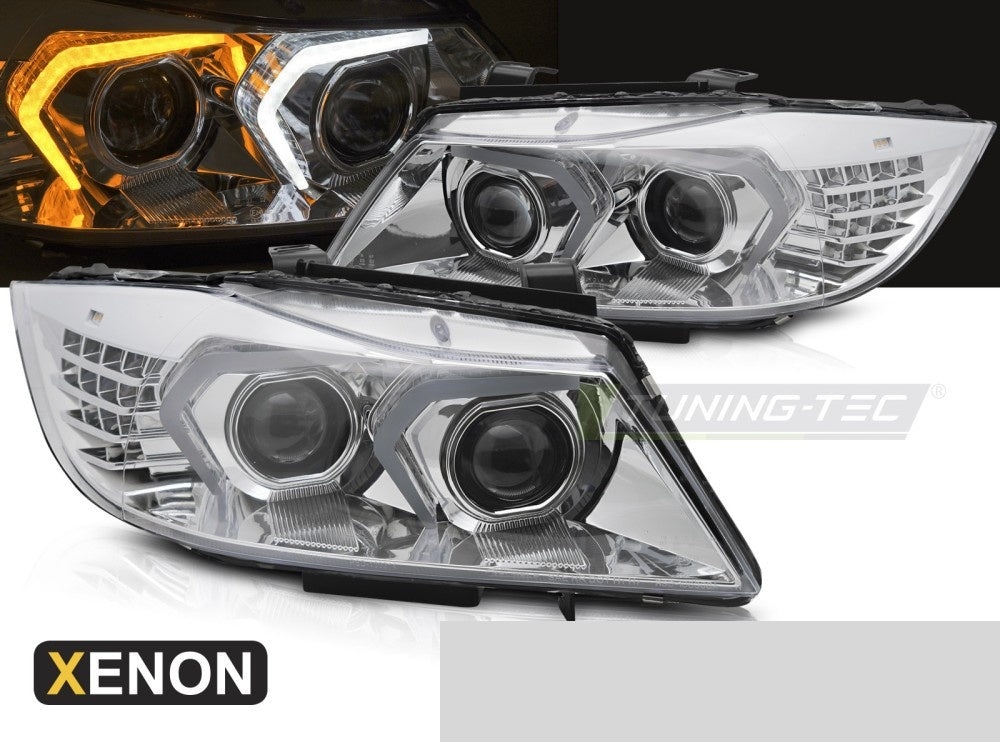 Frontlykter BMW 3 Serie E90 E91 05-11 xenon LED krom fra Tuning-Tec