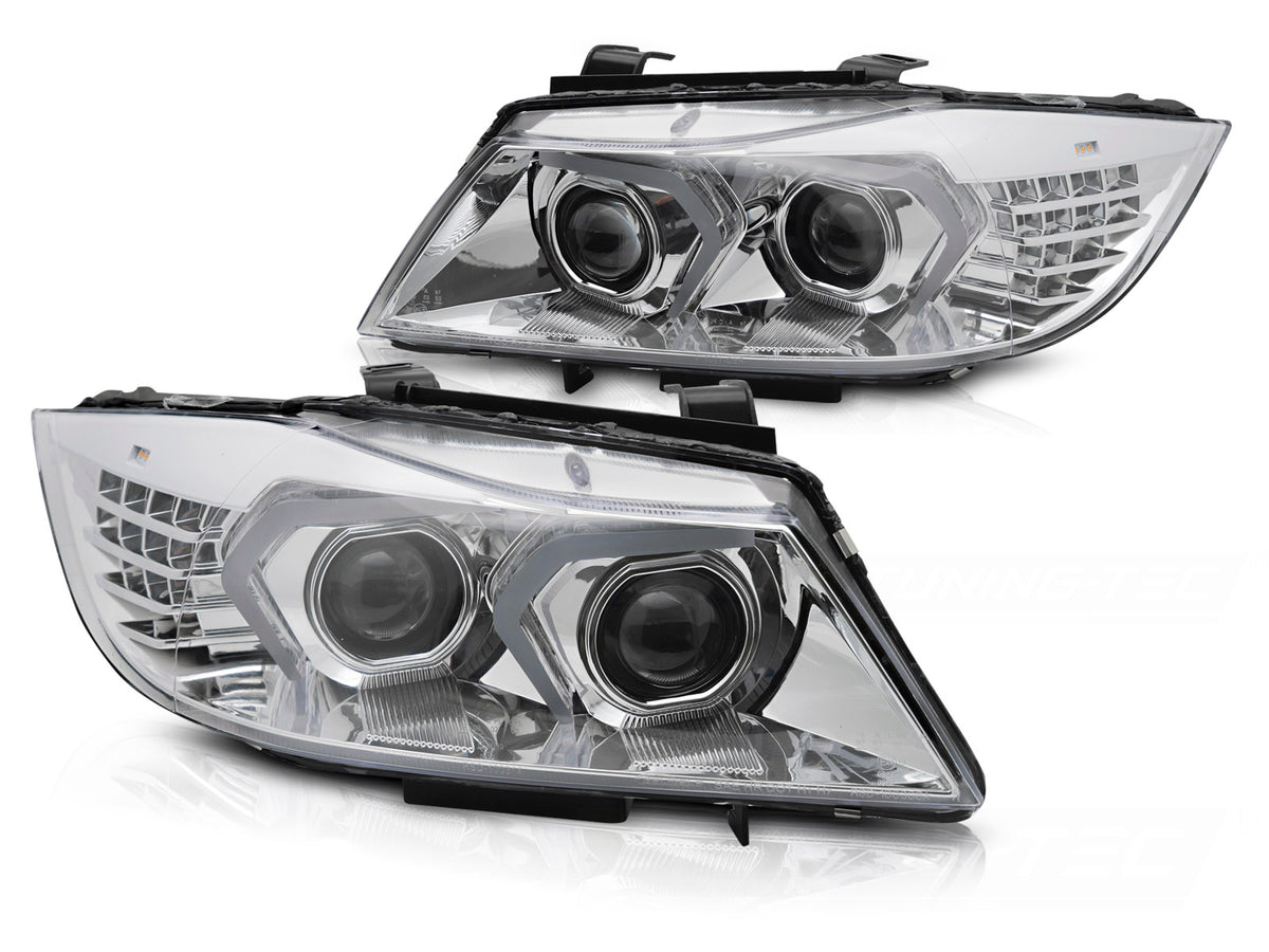 Frontlykter BMW 3 Serie E90 E91 05-11 xenon LED krom fra Tuning-Tec