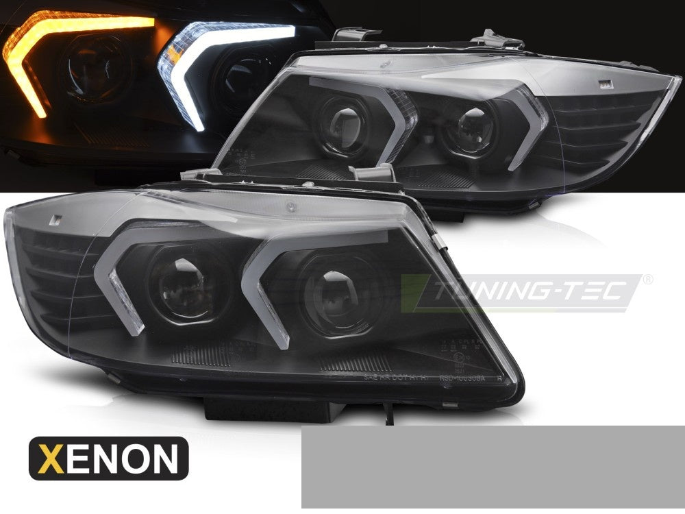 Frontlykter BMW 3 Serie E90 E91 05-11 Xenon LED svart fra Tuning-Tec