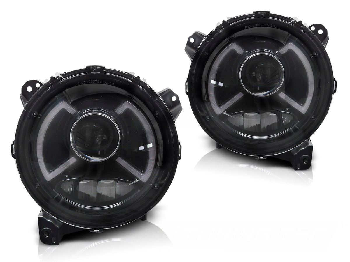 LED frontlykter med DRL til Jeep Wrangler JL 2018–2023 sett forfra