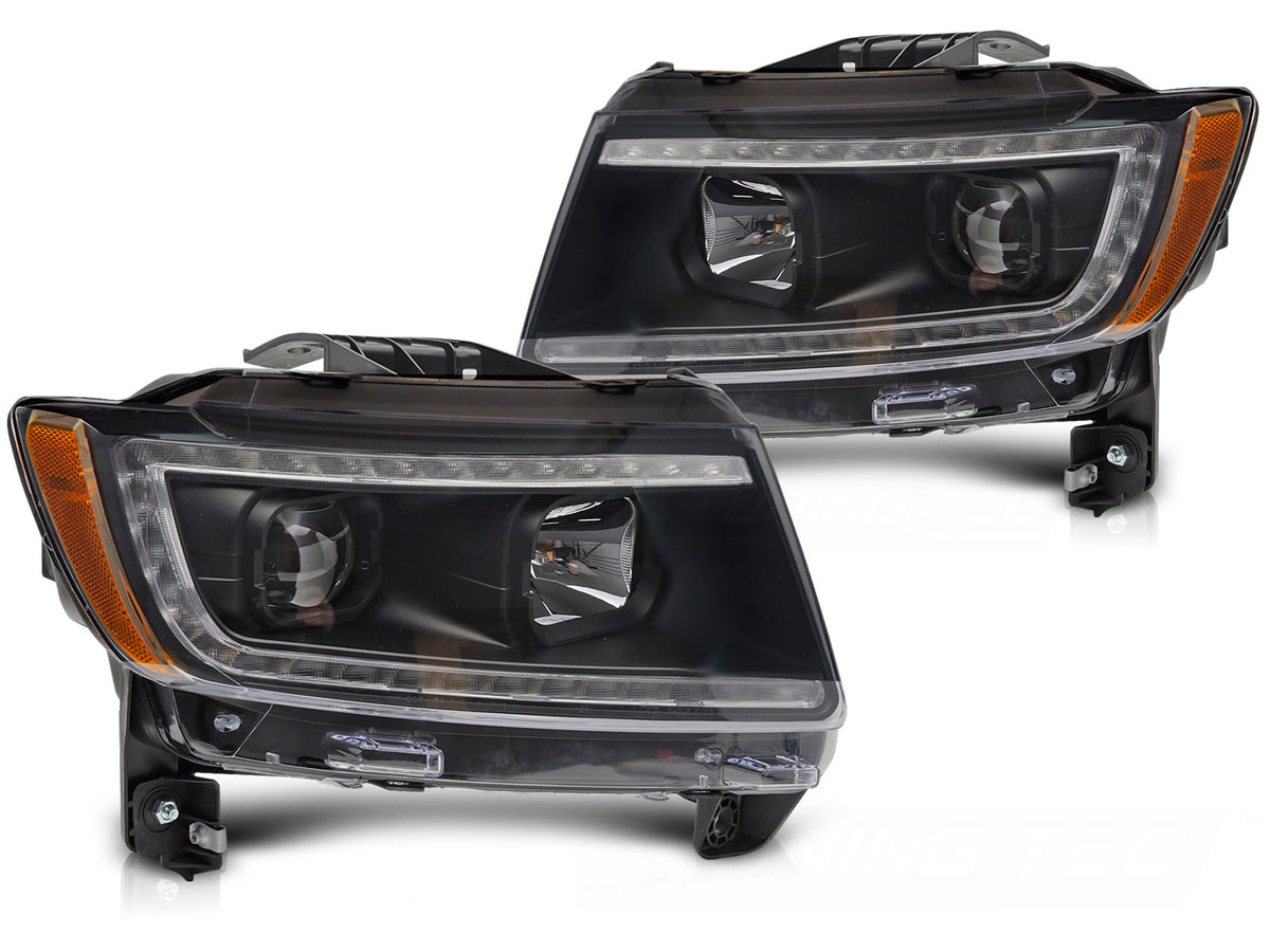 Frontlykter Tube Light svart til Jeep Grand Cherokee WK2 2011–2013 sett forfra