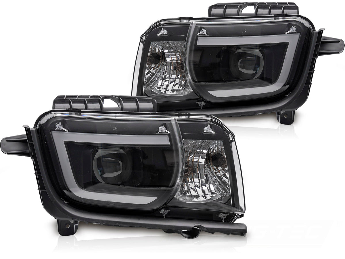 Frontlykter Chevrolet Camaro 2009-2013 tube light svart hus sett forfra