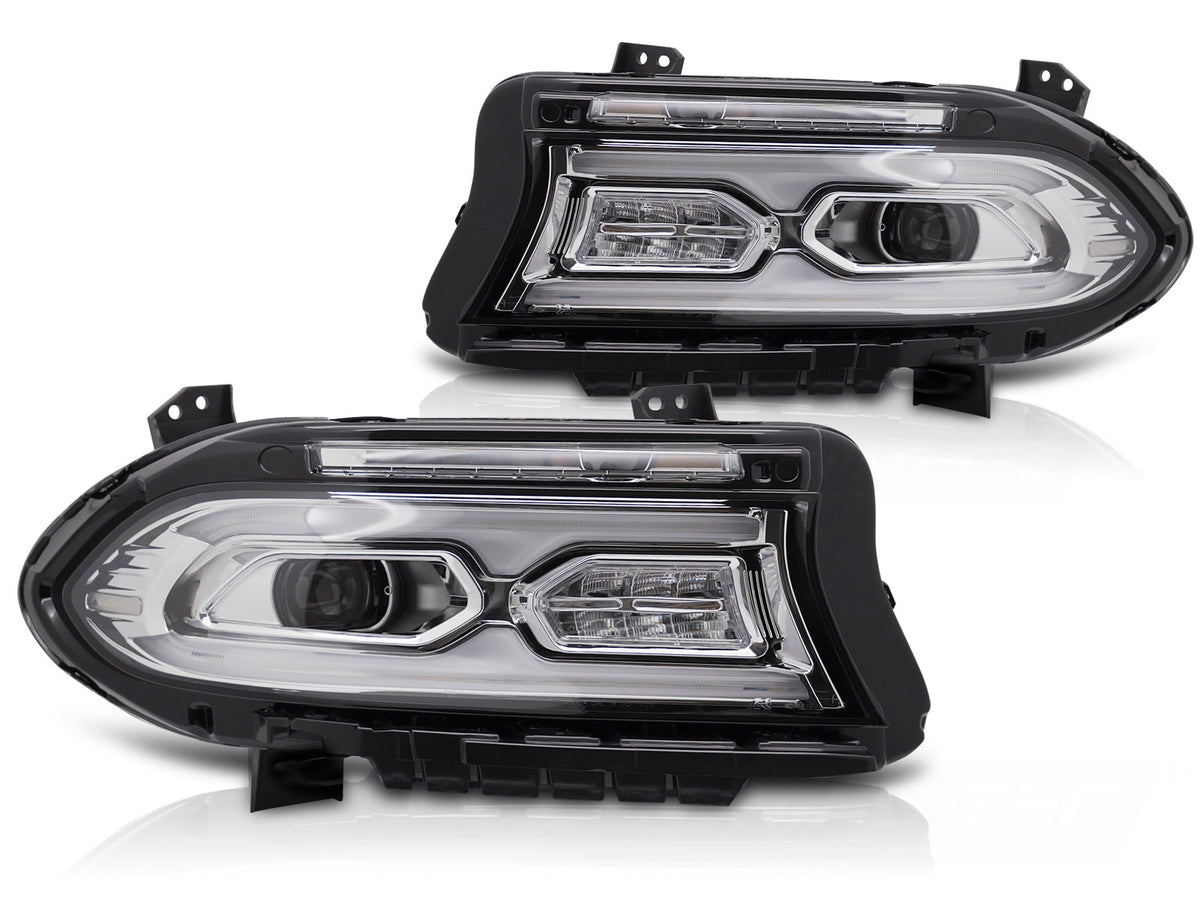 Full LED frontlykter Dodge Charger 2014–2023 krom finish sett forfra