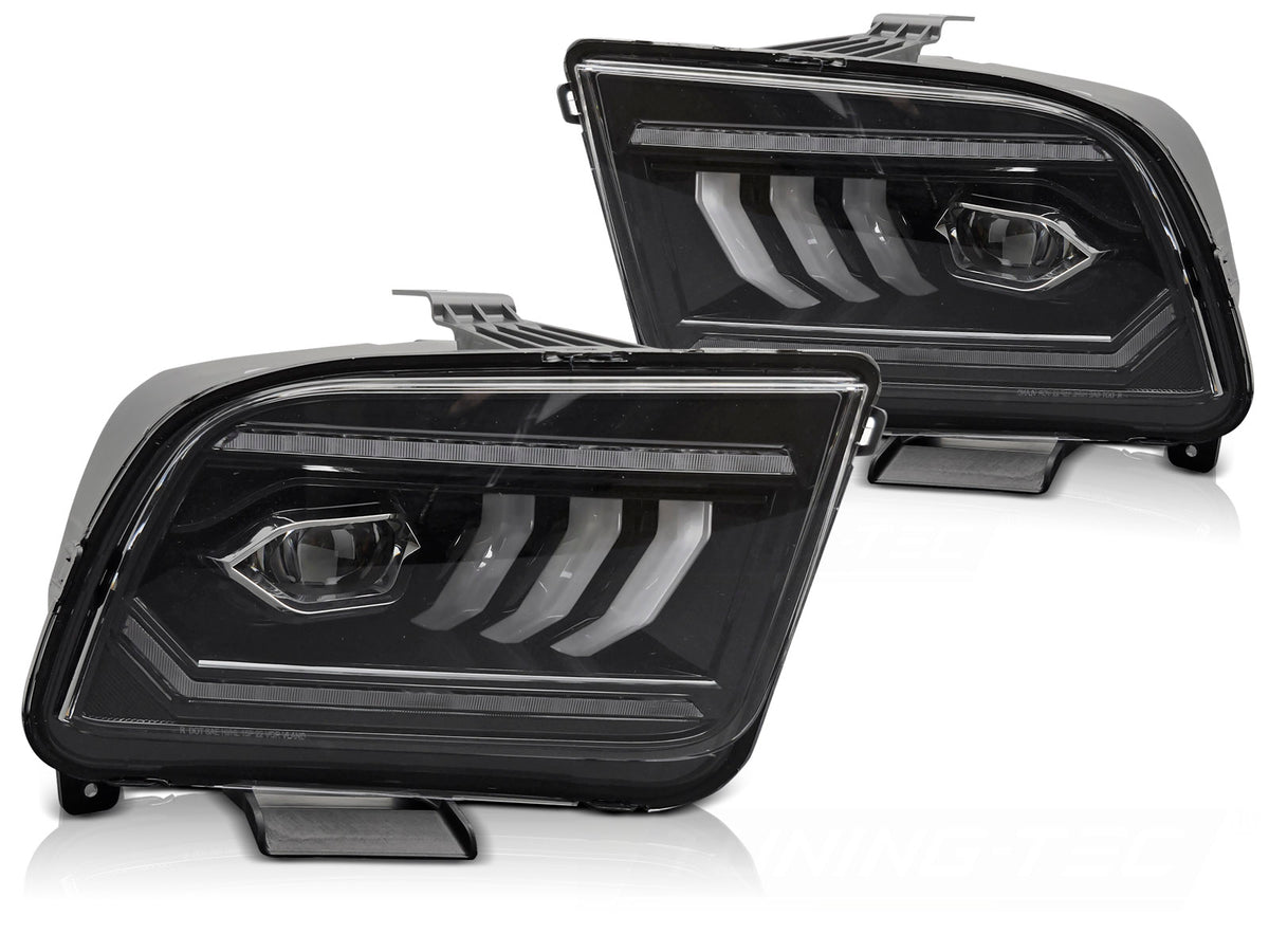 Frontlykter Ford Mustang 2004–2009 Tube LED svart hus sett forfra