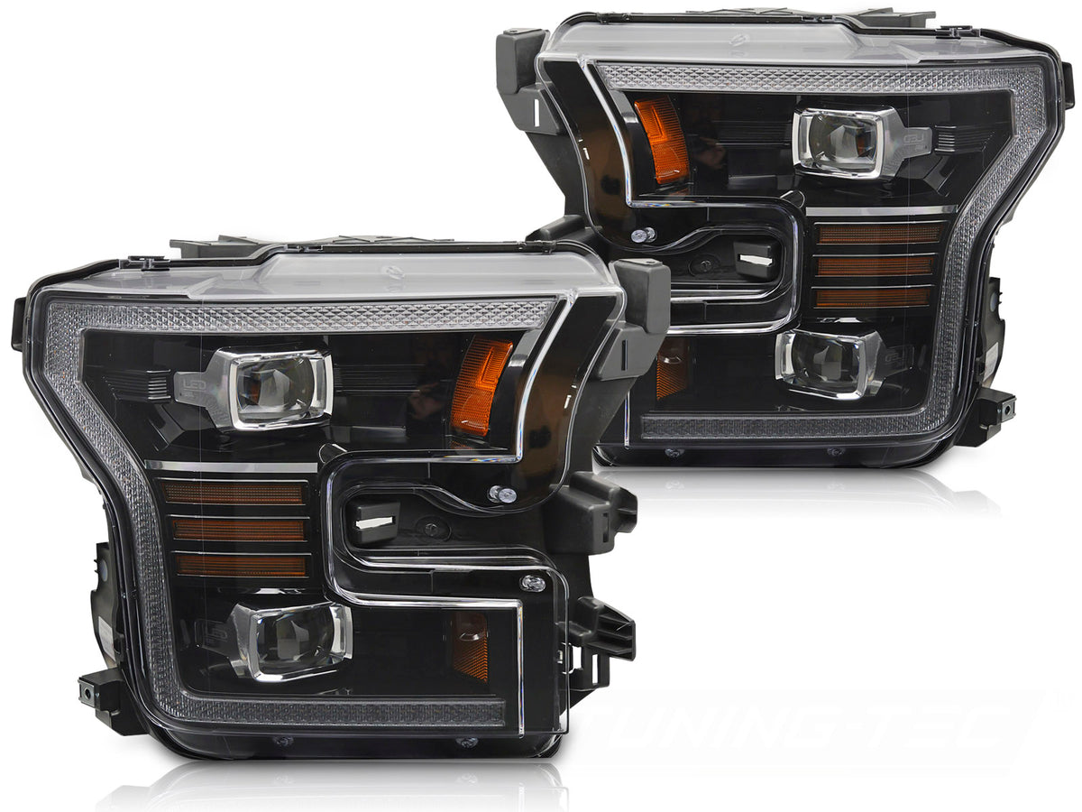 LED frontlykter i svart til Ford F150 MK13 2014–2017 sett forfra