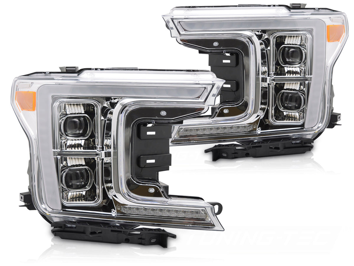 Frontlykter Ford F150 MK13 2017–2020 full LED krom sett forfra