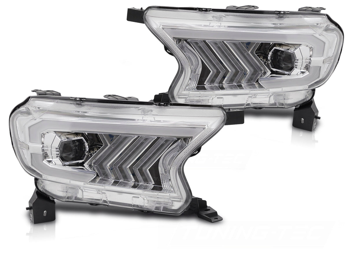 Frontlykter tube light krom til Ford Ranger V 2016–2022 sett forfra