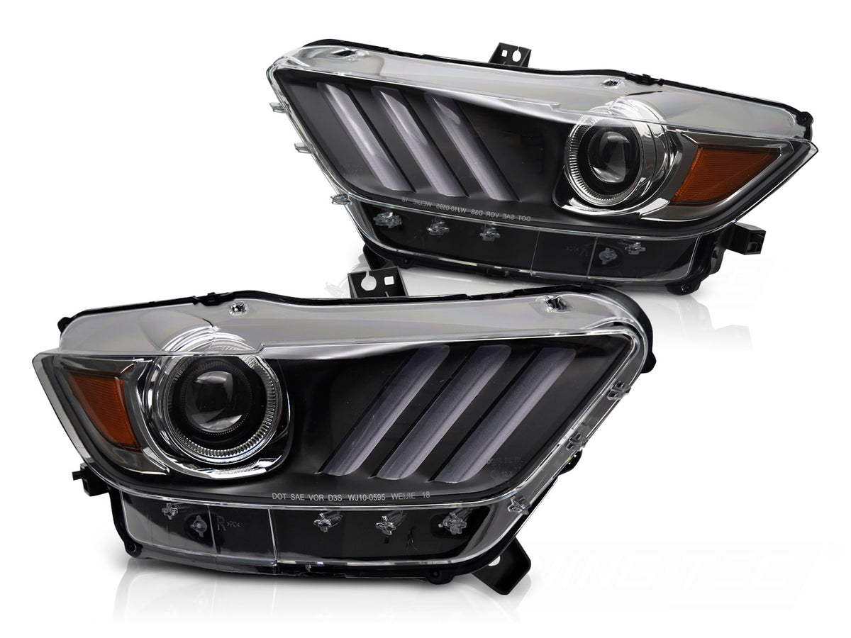 Frontlykter xenon LED svart til Ford Mustang 2014–2017 sett forfra
