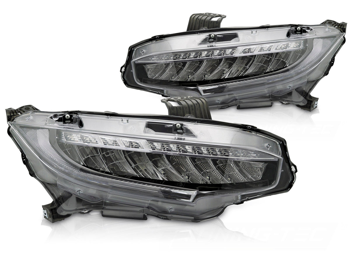 Full LED frontlykter Honda Civic X 2016–2021 sett forfra komplett par