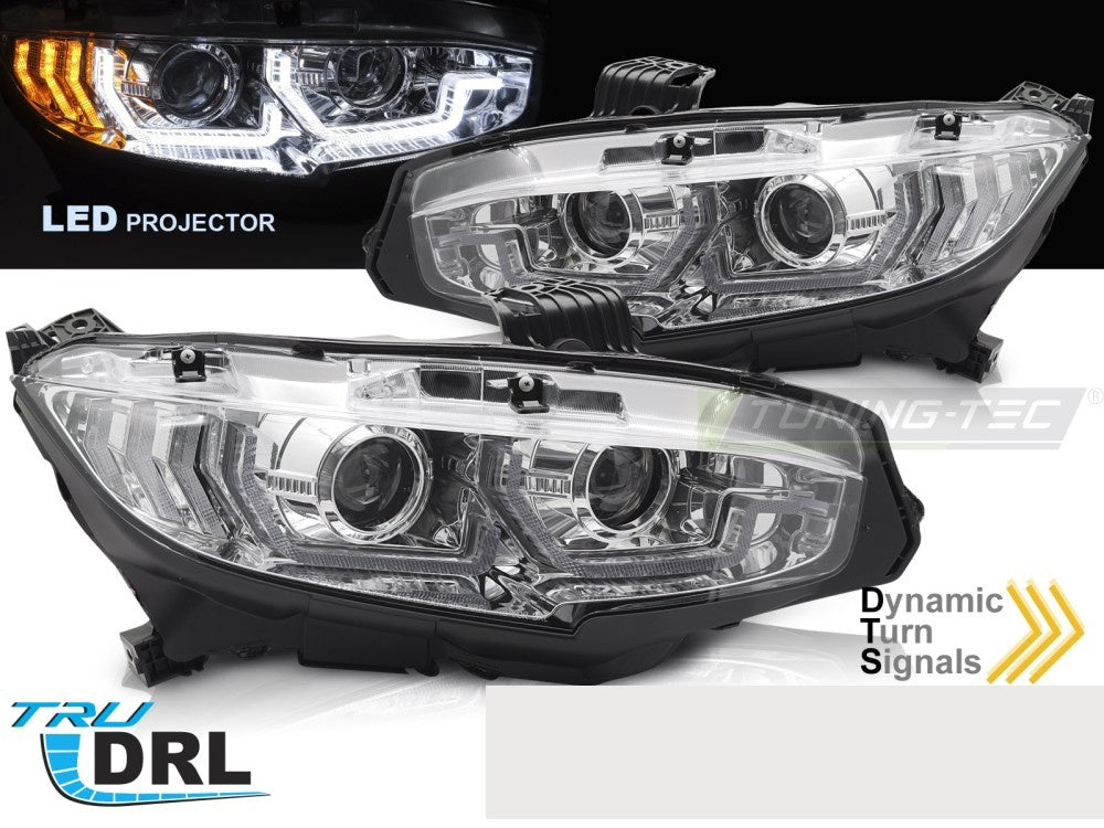 Frontlykter Honda Civic IX 14-16 LED krom DRL sekvensiell fra Tuning-Tec