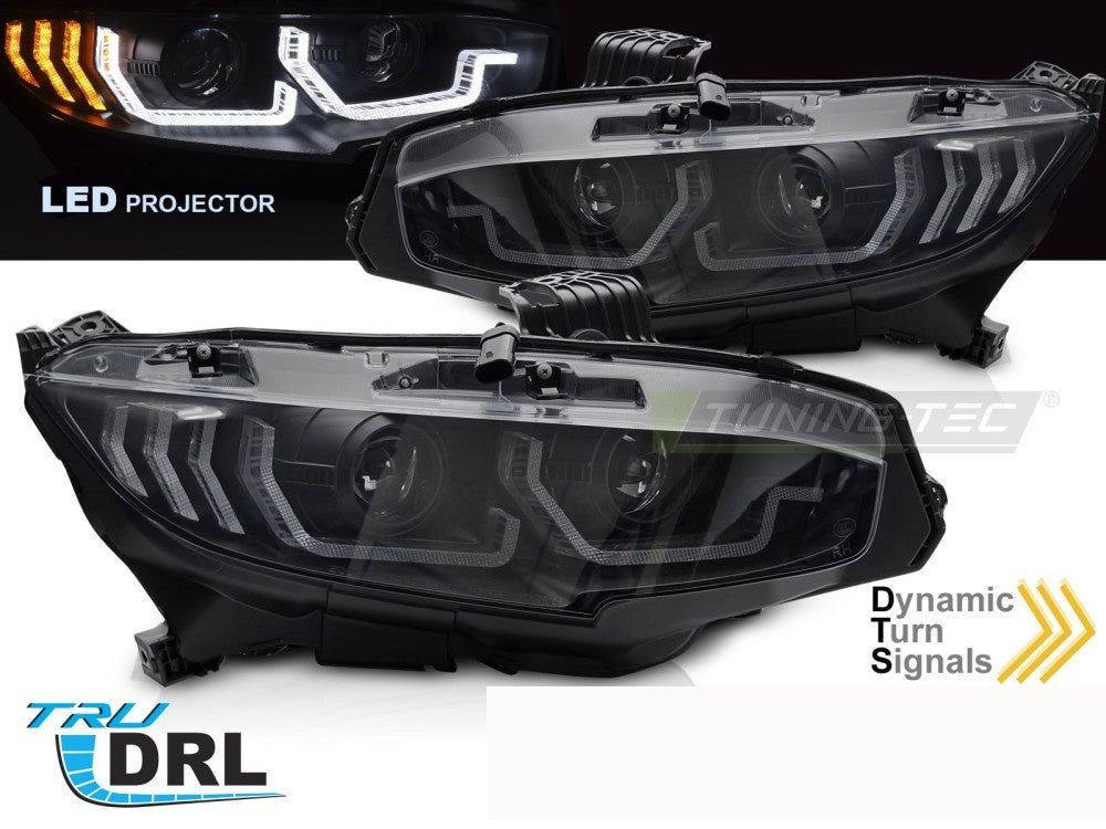 Frontlykter Honda Civic IX 14-16 LED sekvensiell DRL svart fra Tuning-Tec