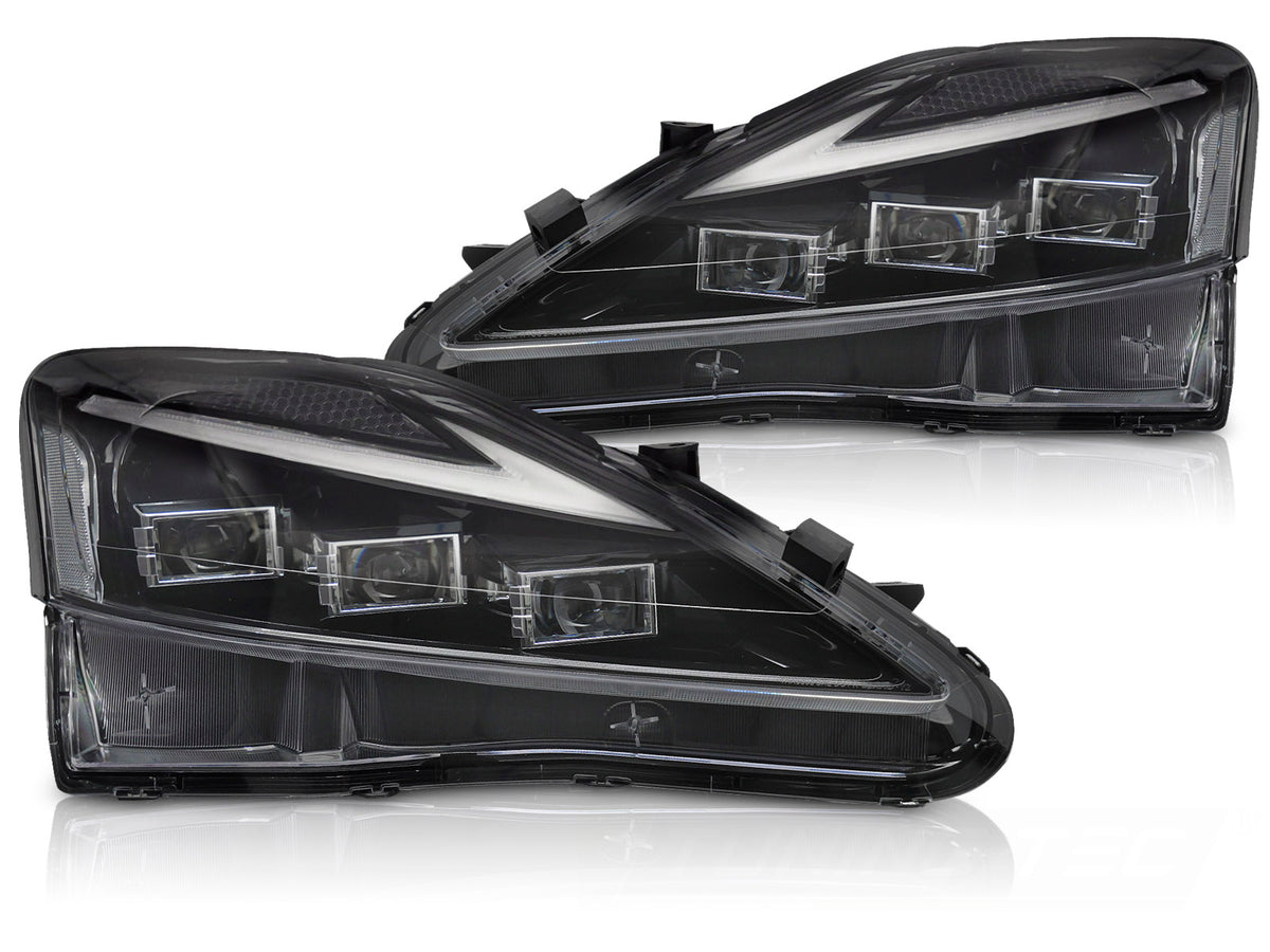 Full LED frontlykter Lexus IS 2006–2013 svart hus sett forfra