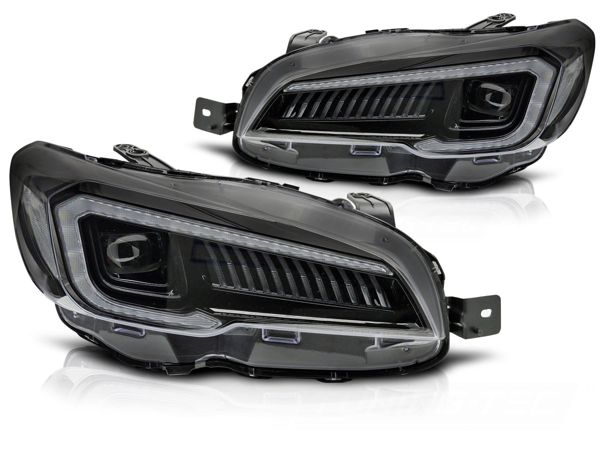 Frontlykter Subaru WRX 2014–2022 LED Tube svart hus sett forfra