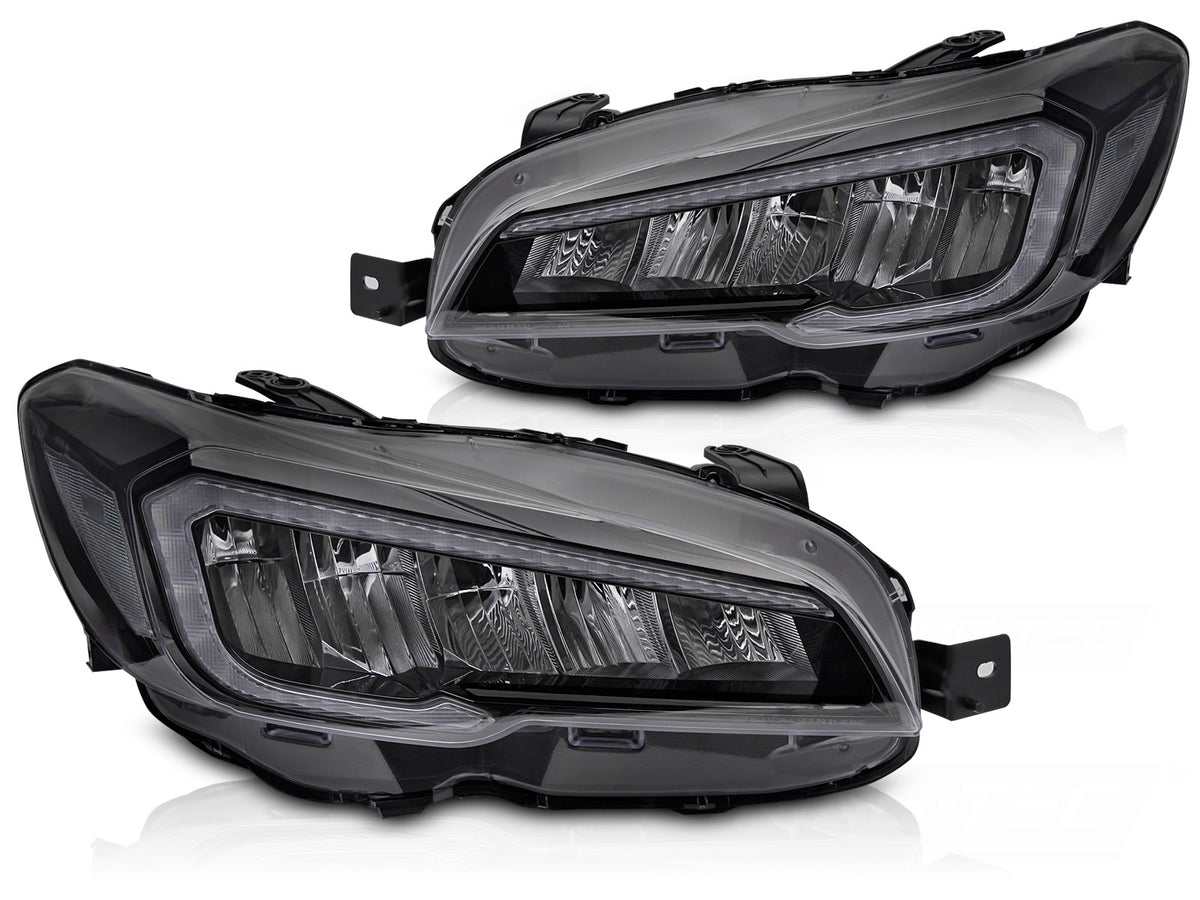 Frontlykter Subaru WRX 2014–2022 LED Tube svart hus sett forfra