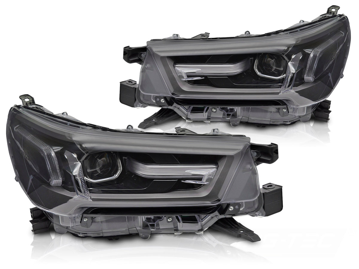 LED-frontlykter til Toyota Hilux 2020 sett forfra med LED-lys