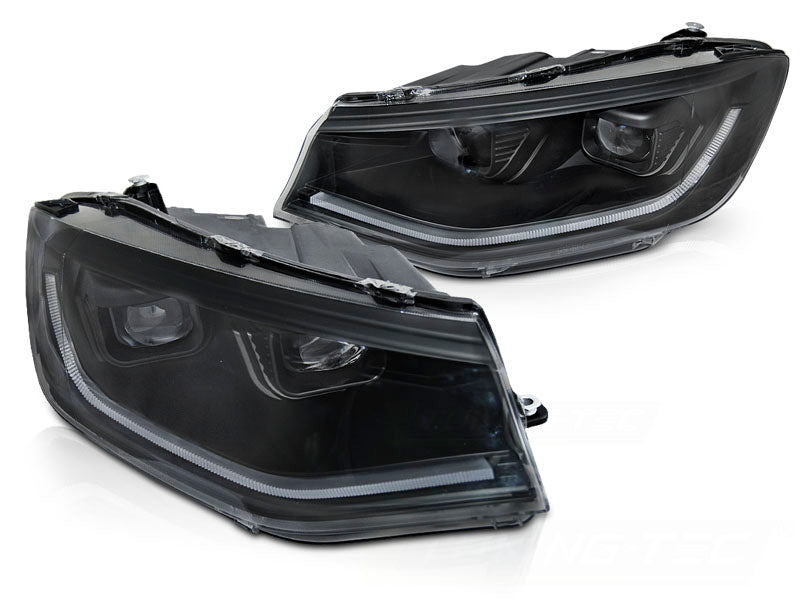Frontlykter LED VW Caddy 2020 svart hus med tube light DRL sett forfra