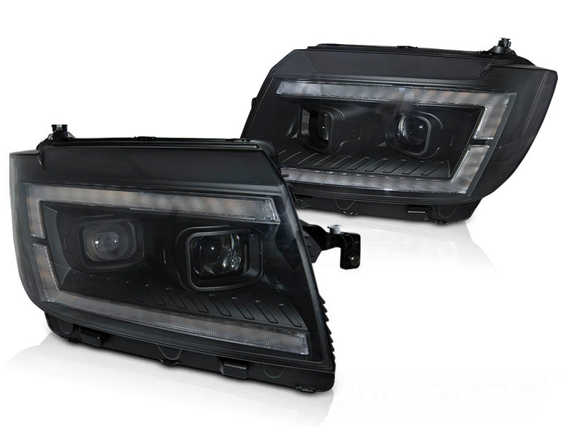 Frontlykter LED Tube Light svart til VW Crafter II 2017 med sekvensiell blinklys sett forfra