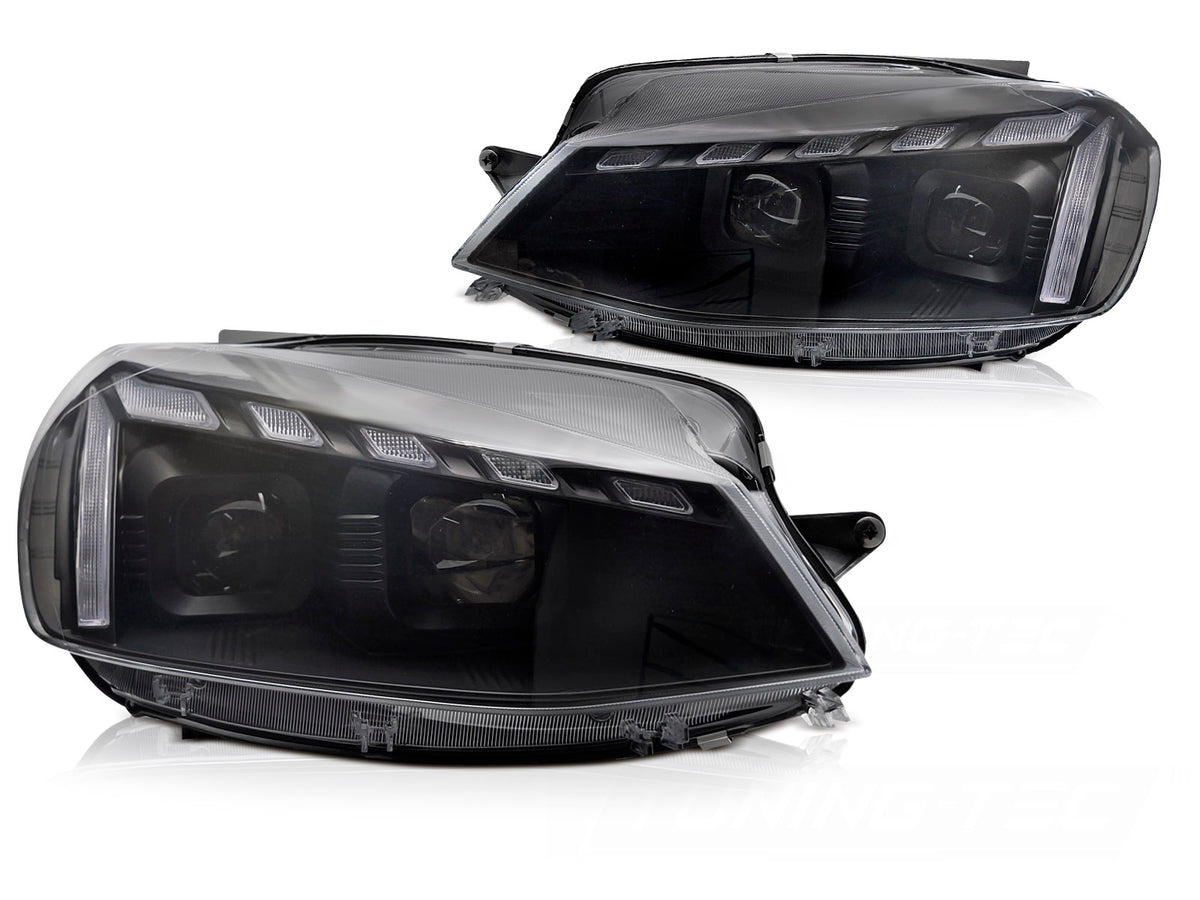 Frontlykter VW Golf 7 Facelift light black med LED DRL og sekvensiell blinklys sett forfra