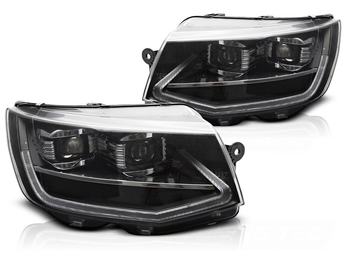 Frontlykter Volkswagen T6 15-24 LED Tube Light svart med sekvensiell blink fra Tuning-Tec