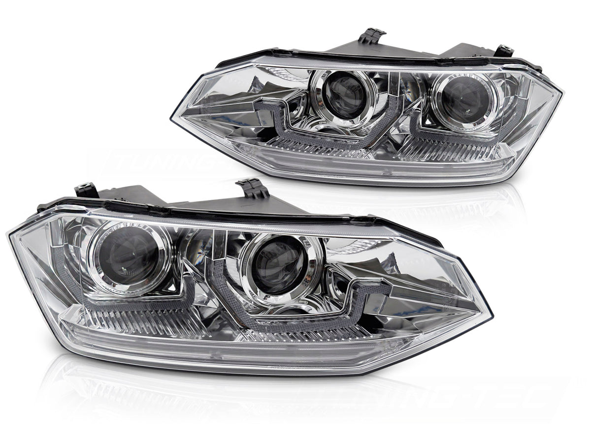 Sekvensielle LED-kjørelys VW Polo VI 2G krom finish sett forfra