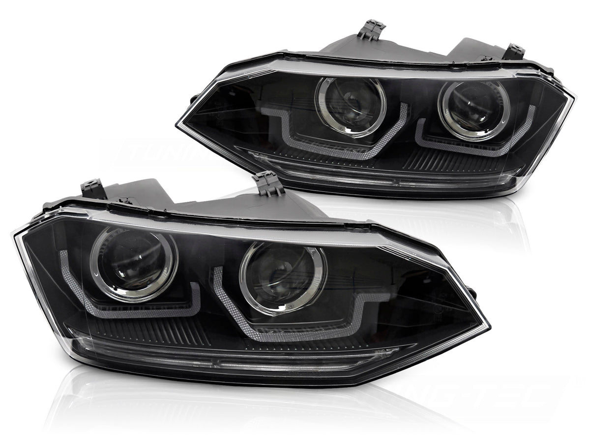 Sekvensielle LED-kjørelys VW Polo VI 2G svart hus sett forfra