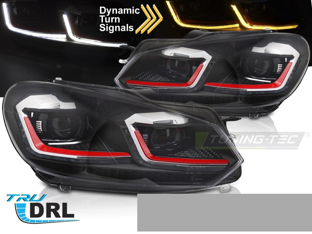 Frontlykter Volkswagen Golf 6 08-14 Red Line LED sekvensiell DRL fra Tuning-Tec