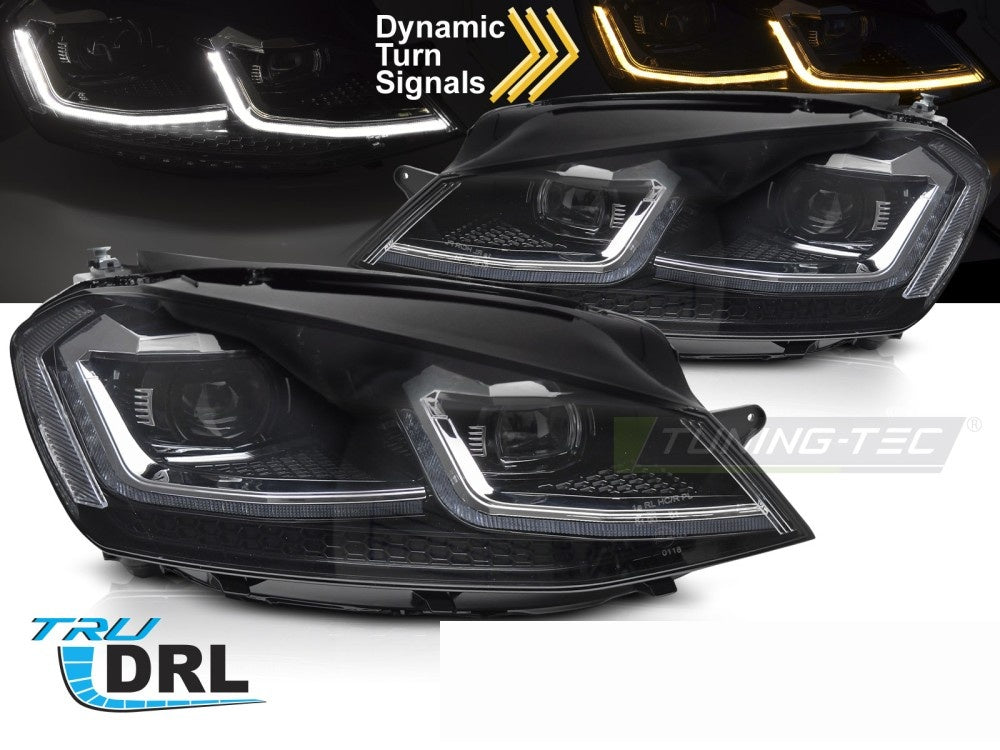 Frontlykter Volkswagen Golf 7 12-20 LED sekvensiell DRL sølv fra Tuning-Tec