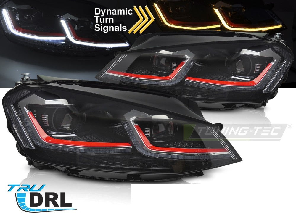 Frontlykter Volkswagen Golf 7 12-20 rød LED sekvensiell DRL fra Tuning-Tec