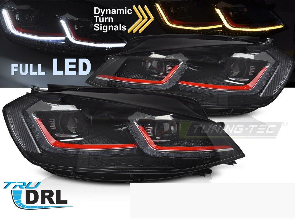 Frontlykter Volkswagen Golf 7 12-20 Full LED røde med sekvensiell DRL fra Tuning-Tec