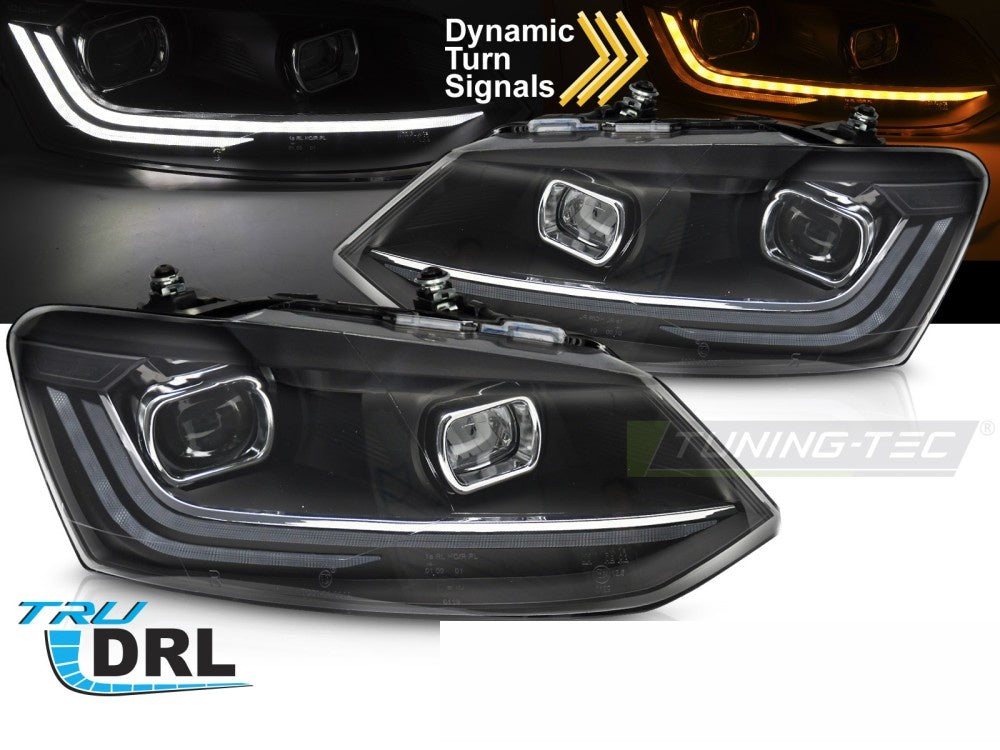 Frontlykter Volkswagen Polo 6R 09-16 LED sekvensiell DRL silver fra Tuning-Tec