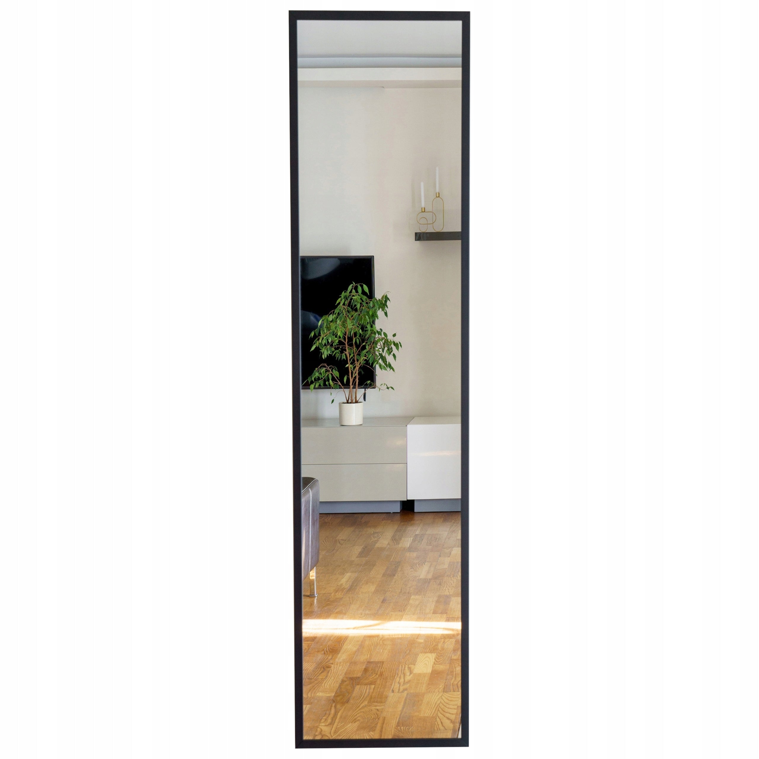 Speil i svart ramme, rektangulært, til gangen