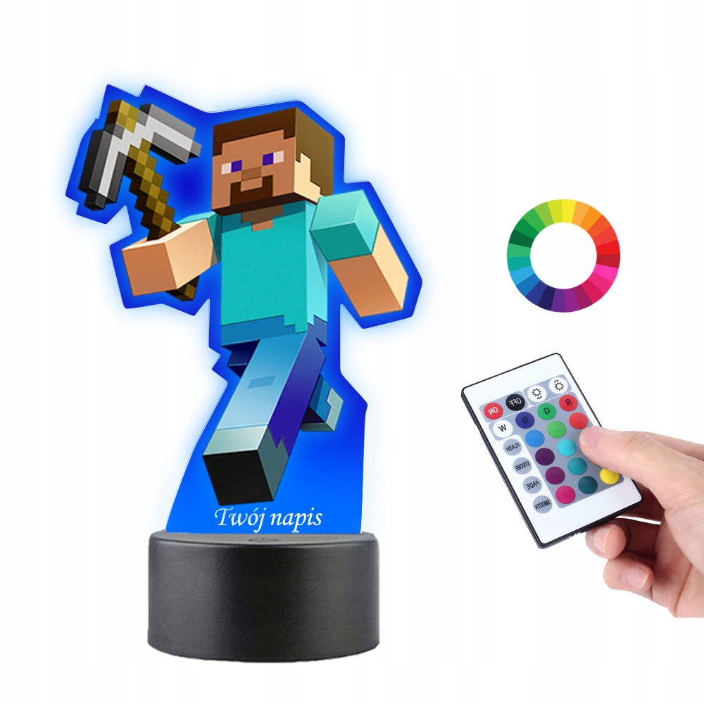 UV Skrivebordslampe Minecraft Steve med Spade LED-Statue fra Plexido