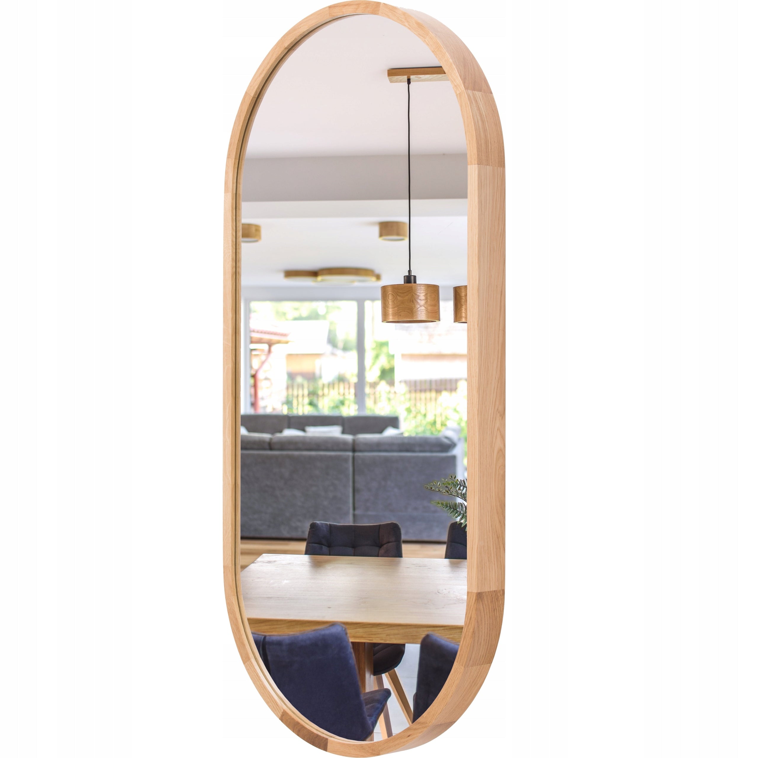 Spegel för badrum, väggmonterad Leja oval i ekram 100x48, stilren