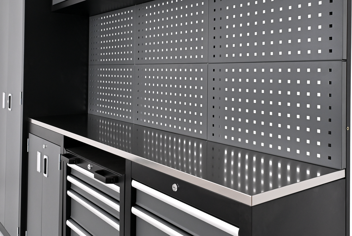 Verkstedinnredning Tagred TA198 detalj av rustfri INOX-benkeplate