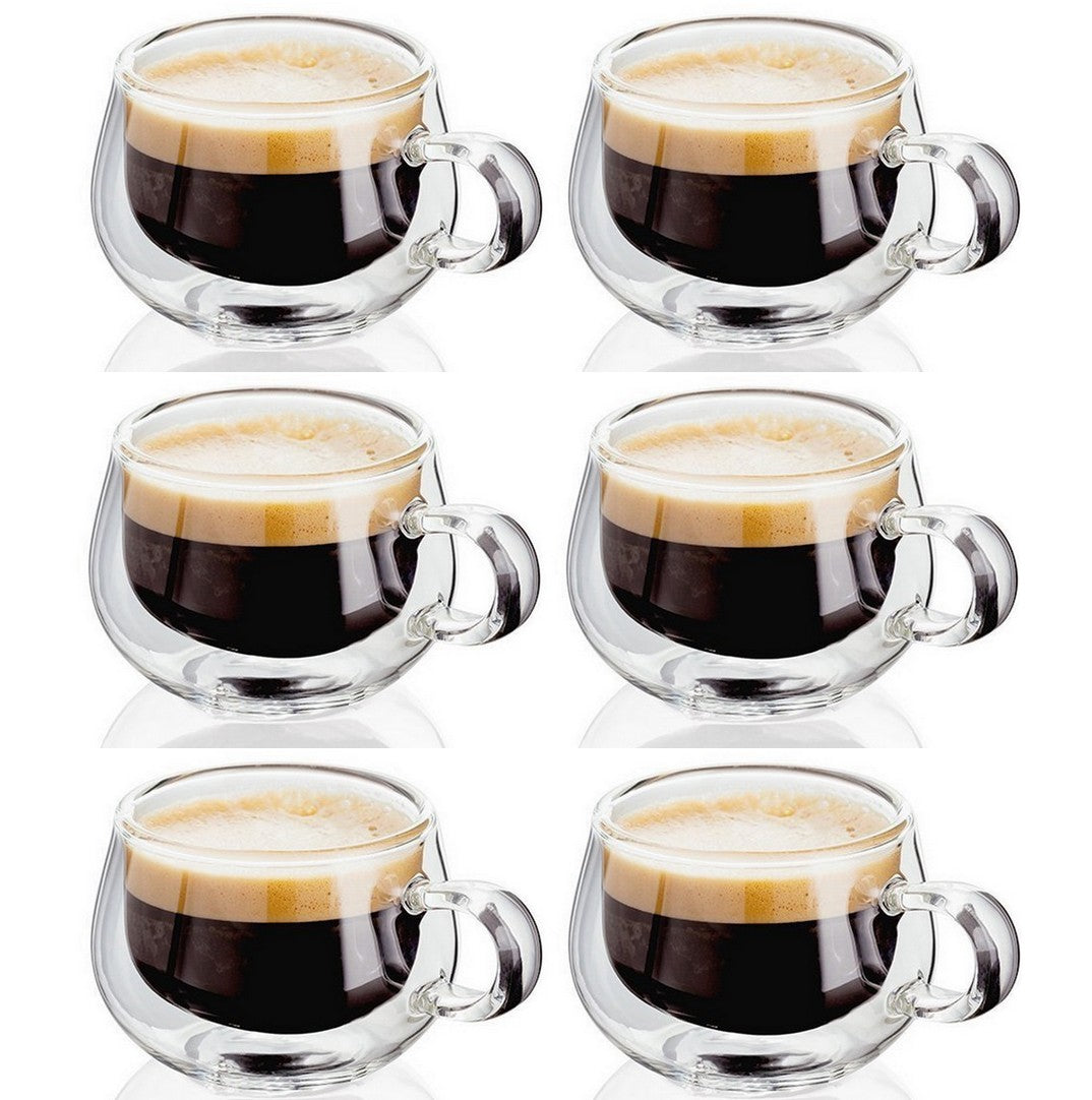 Termiske glass kopper med dobbelt bunn for kaffe og te, sett med 6 stk 300 ml