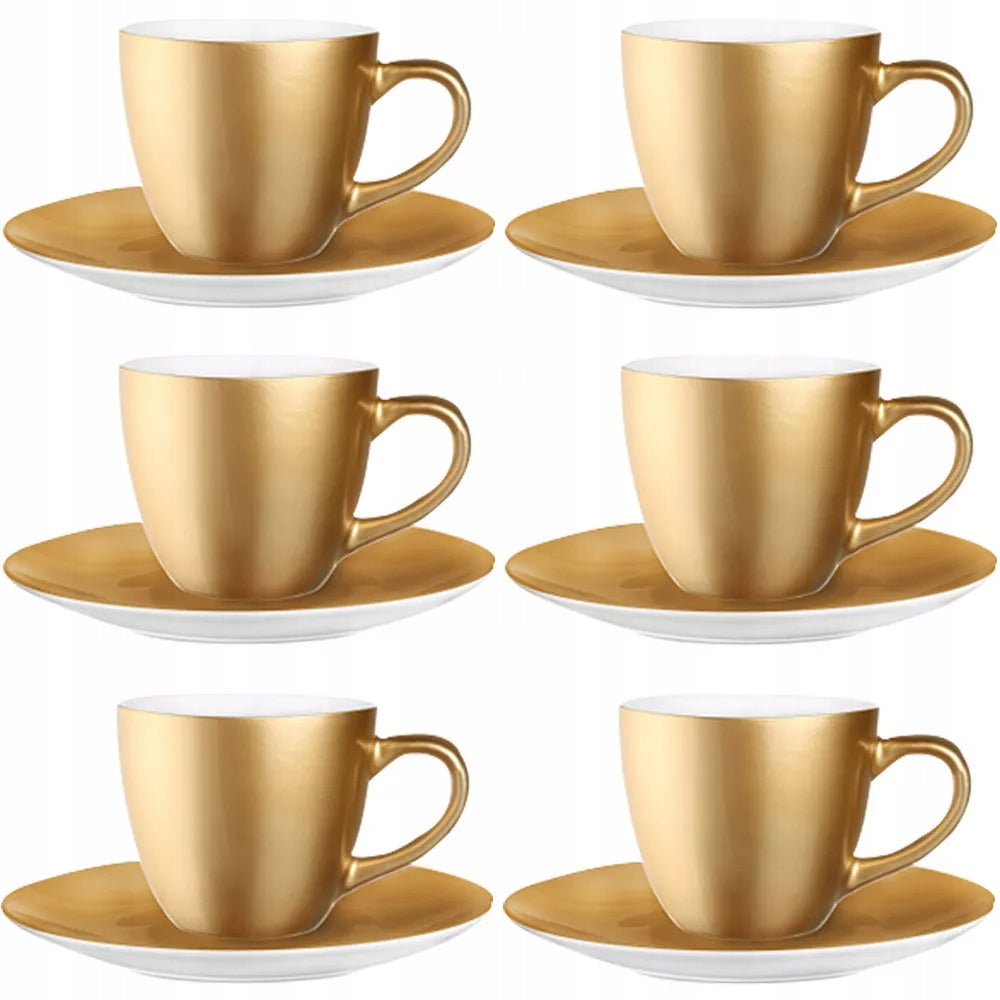 Kaffeservise 230 ml for 6 personer, komplett sett med kopper i gull og hvitt, perfekt som gave