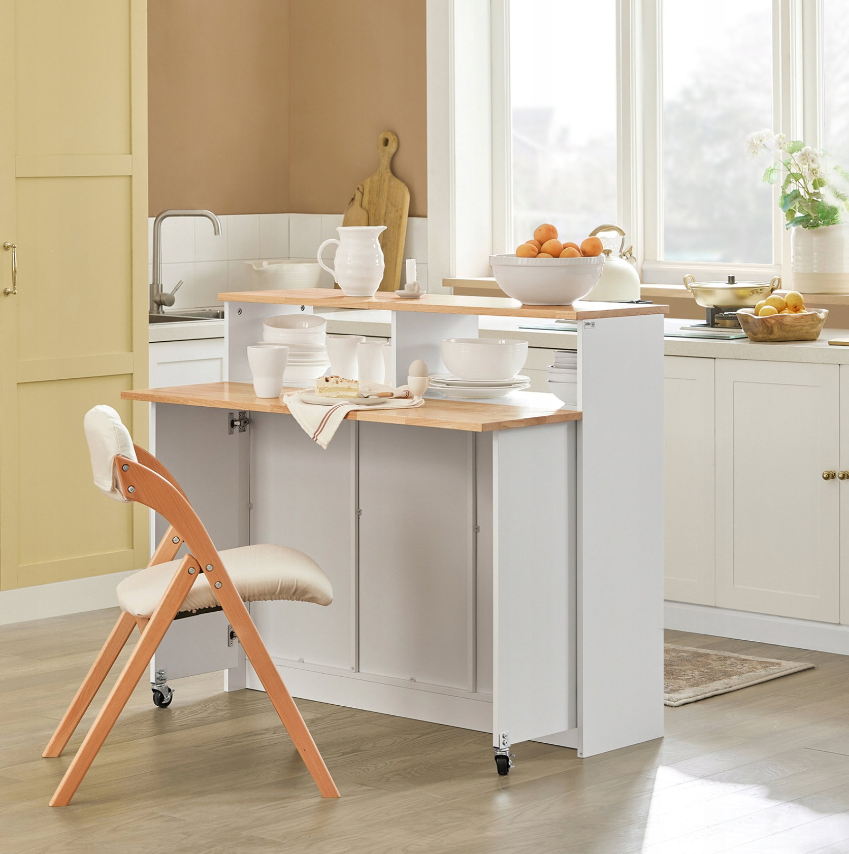 Kjøkkenøy med Skap og Sammenleggbar Barstol FSB36-WN