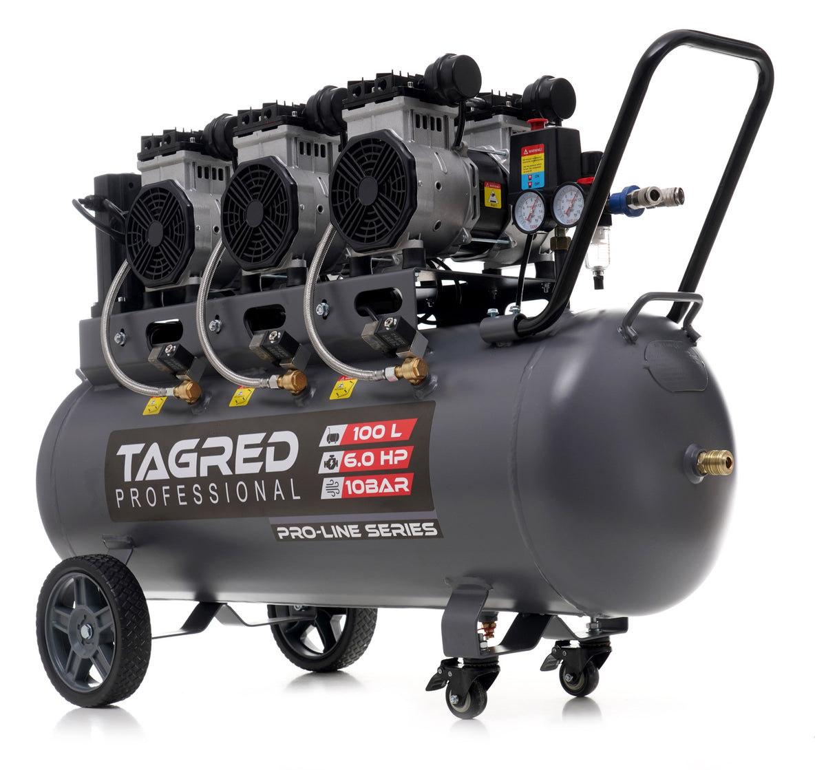 Kompressor Tagred TA3389 sett forfra med manometre og trykkregulator