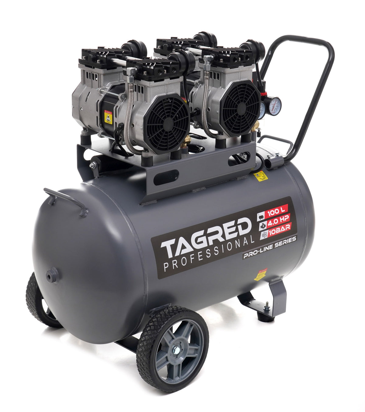Kompressor Tagred TA3387 100L oljefri kompressor sett fra siden