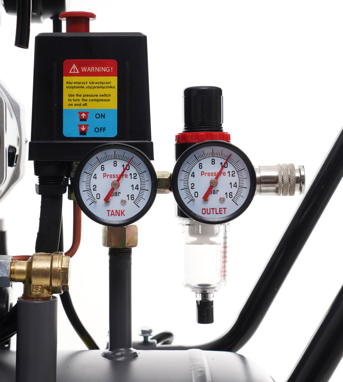 Kompressor Tagred TA3386 oljefri kompressor bakside med tilkoblinger