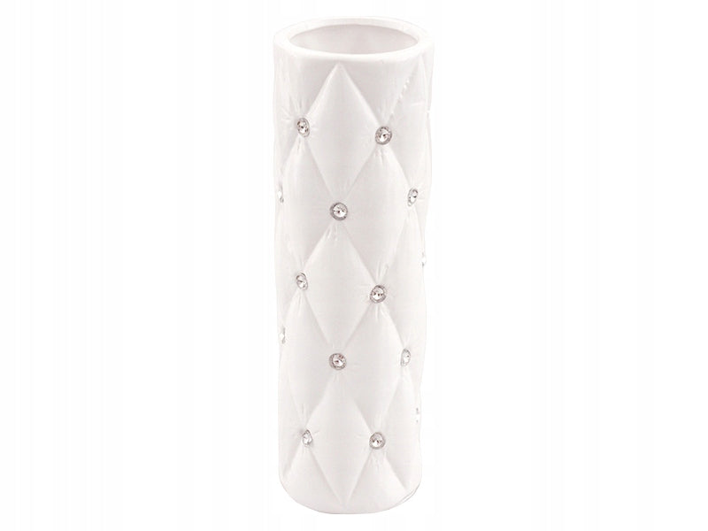 Dekorativ Glamour Keramikkvase 9 x 29 cm Hvit Svart med Krystaller