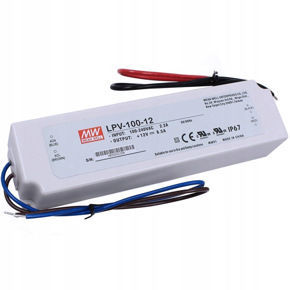 LED-strømforsyning 12V 8,5A 102W Mean Well LPV-100-12