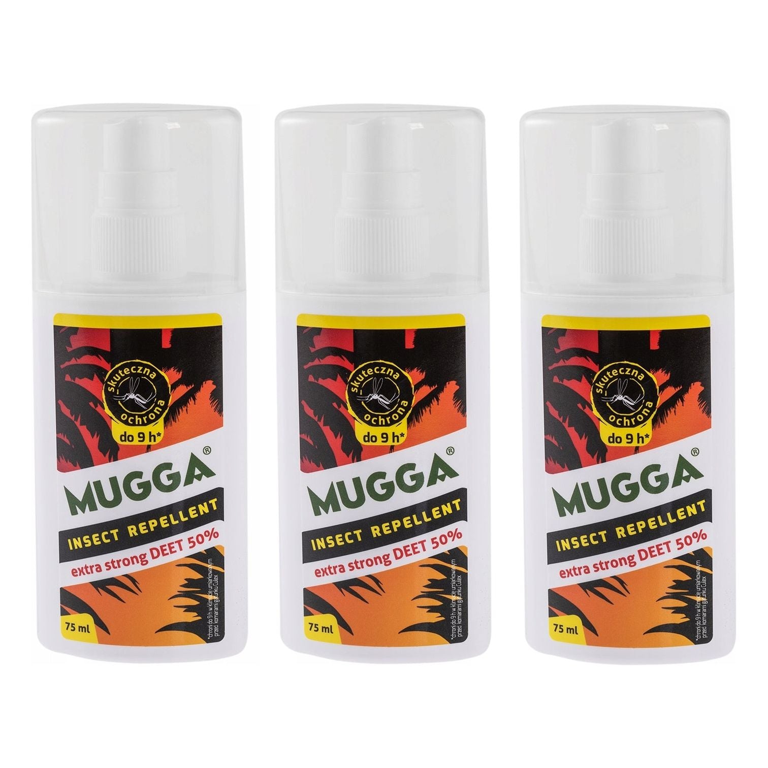 Pakke med 3 x Mugga Strong 50% DEET 75 ml mot flått