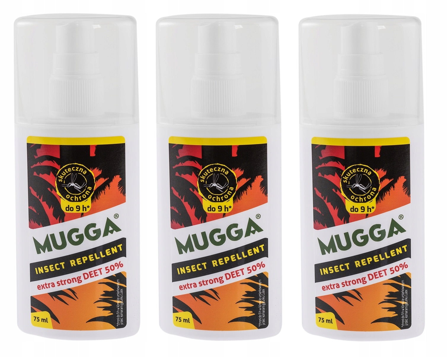 Pakke med 3 x Mugga Strong 50% DEET 75 ml mot flått