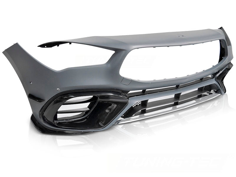 Frontfanger sport krom-stil til Mercedes CLA W118 2019-2023 sett forfra med kromdetaljer