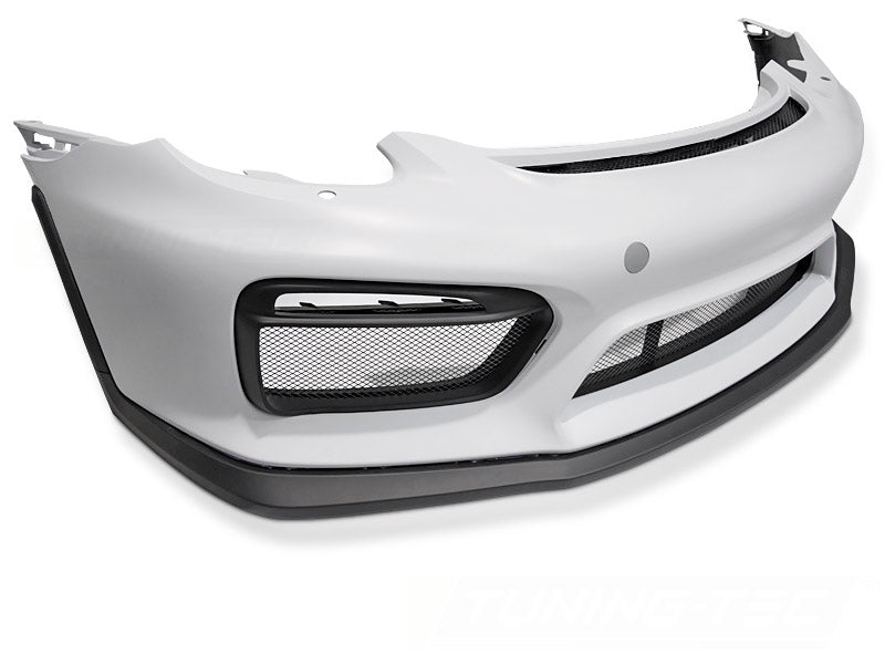 Frontfanger Sport RS-stil Porsche Cayman 981c ulakkert sett forfra med spylerhull