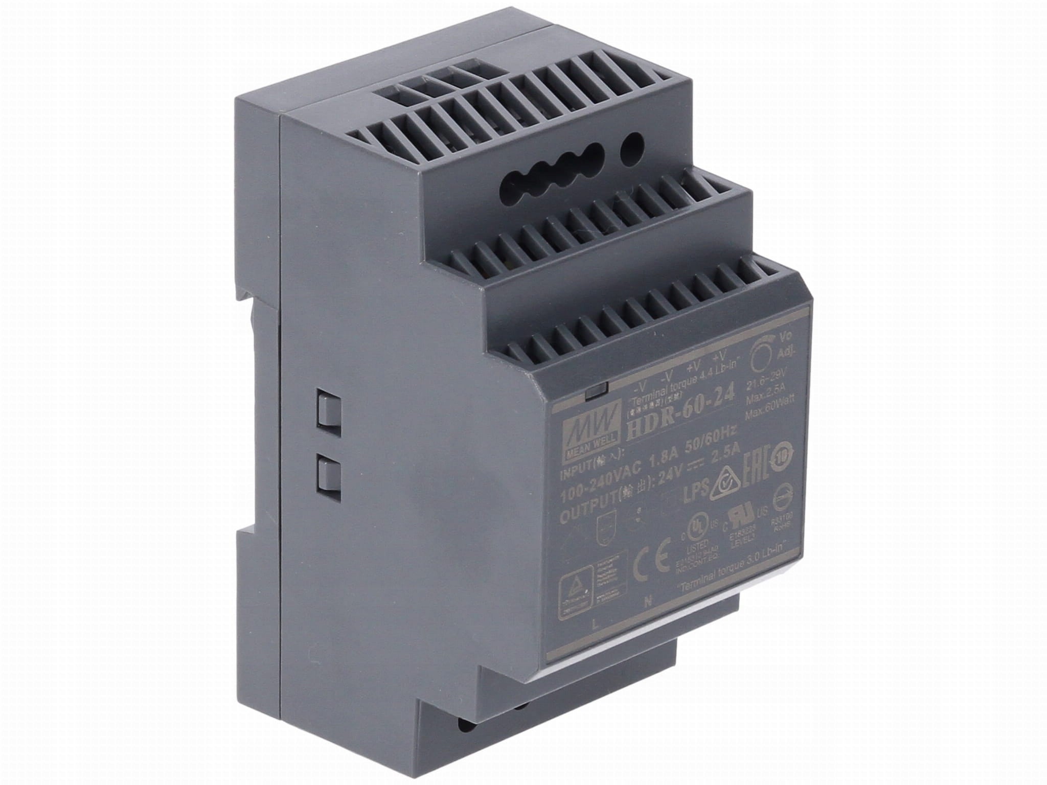 Strømforsyning for DIN-skinne Meanwell 24V 60W HDR